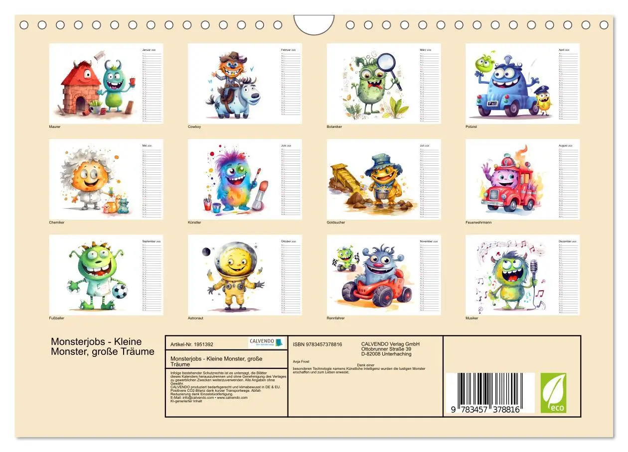 Bild: 9783457378816 | Monsterjobs - Kleine Monster, große Träume (Wandkalender 2026 DIN...