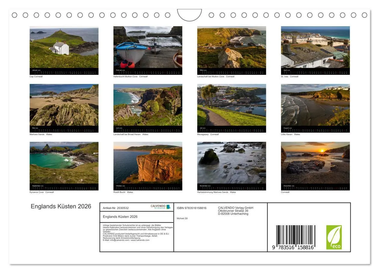 Bild: 9783516158816 | Englands Küsten 2026 (Wandkalender 2026 DIN A4 quer), CALVENDO...