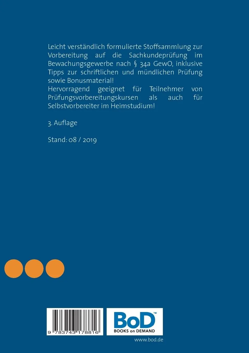 Rückseite: 9783743178816 | Sachkunde im Bewachungsgewerbe nach § 34a GewO | Sültmann (u. a.)
