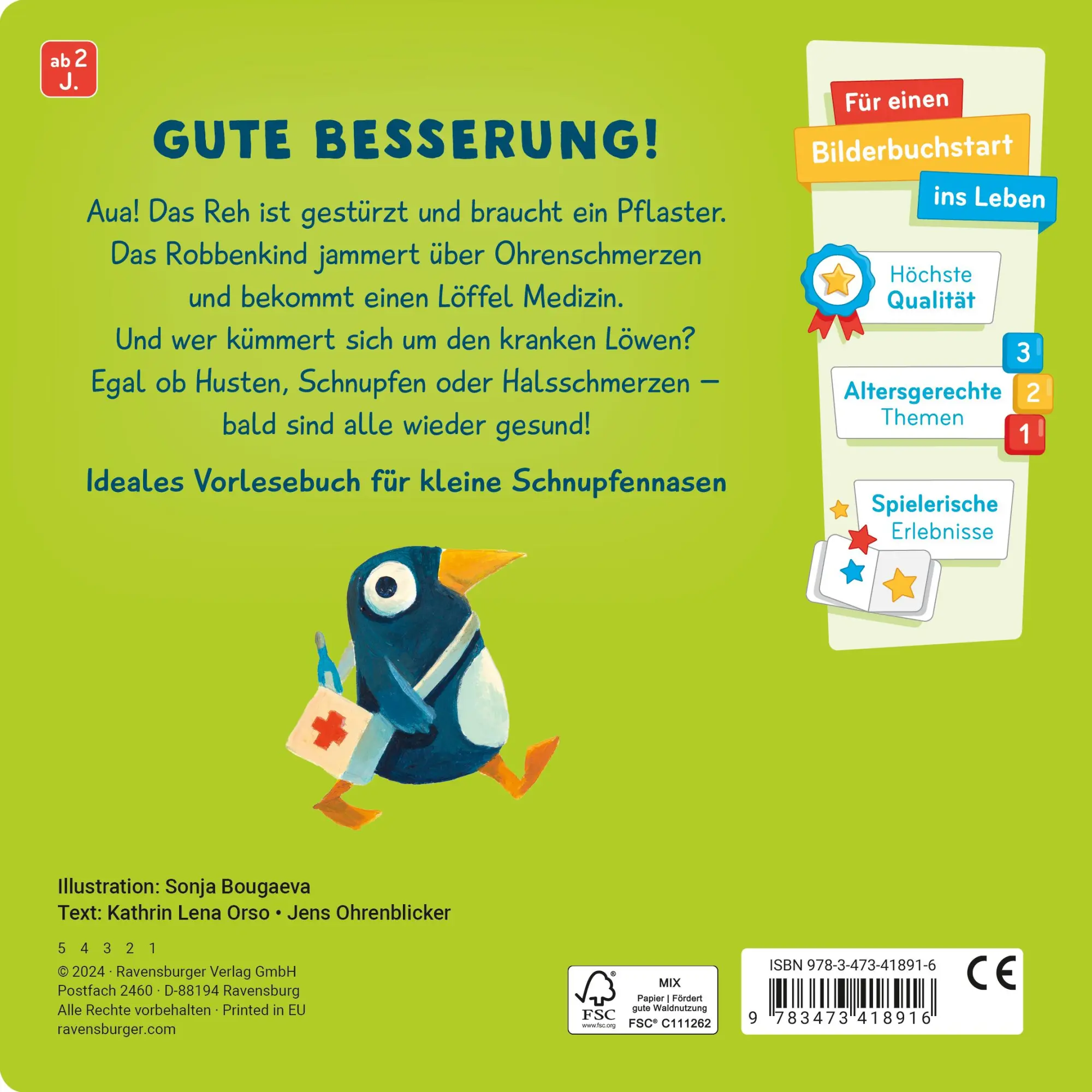 Rückseite: 9783473418916 | Tierisch krank | Kathrin Lena Orso (u. a.) | Buch | 24 S. | Deutsch