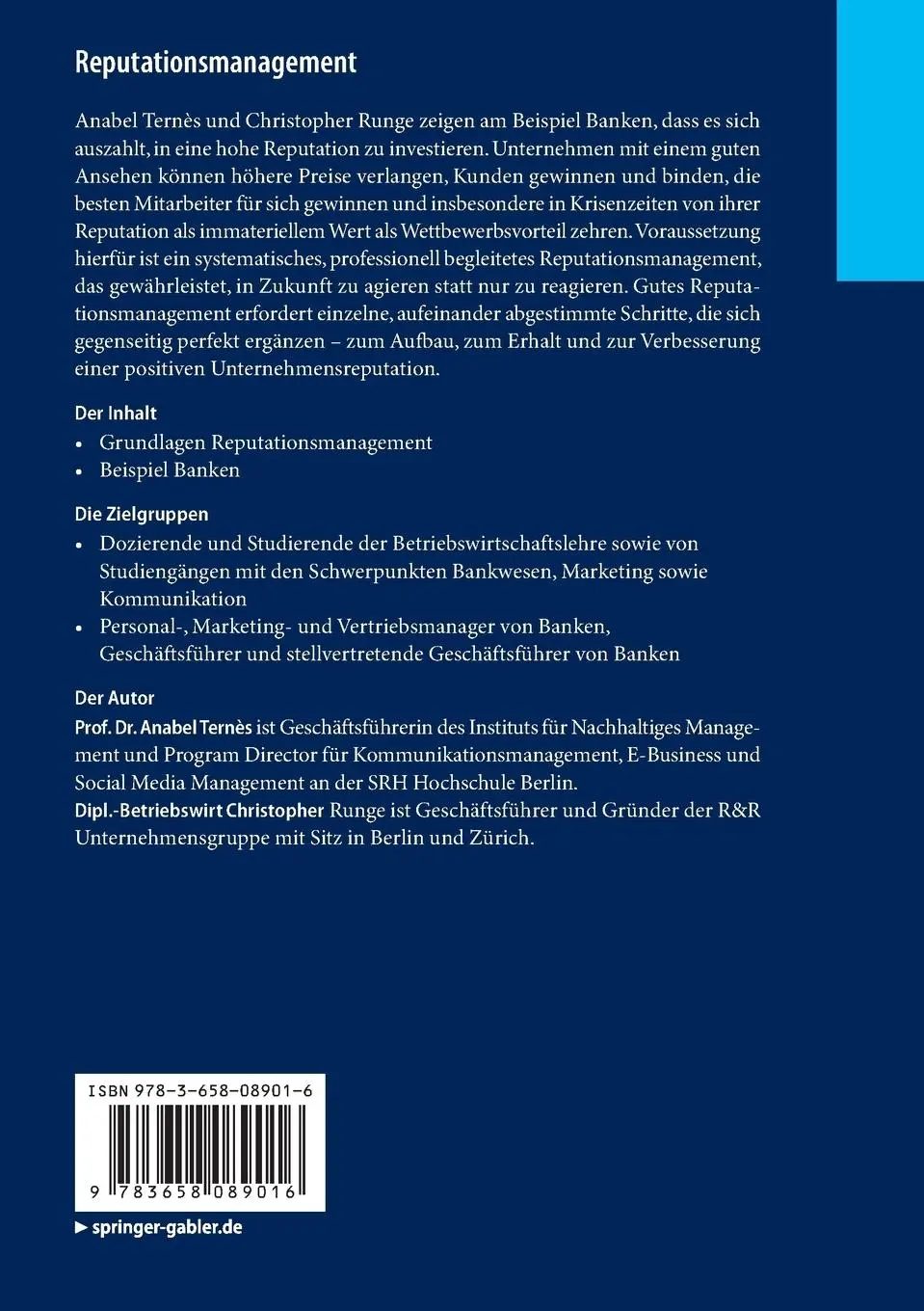 Rückseite: 9783658089016 | Reputationsmanagement | Banken | Christopher Runge (u. a.) | Buch