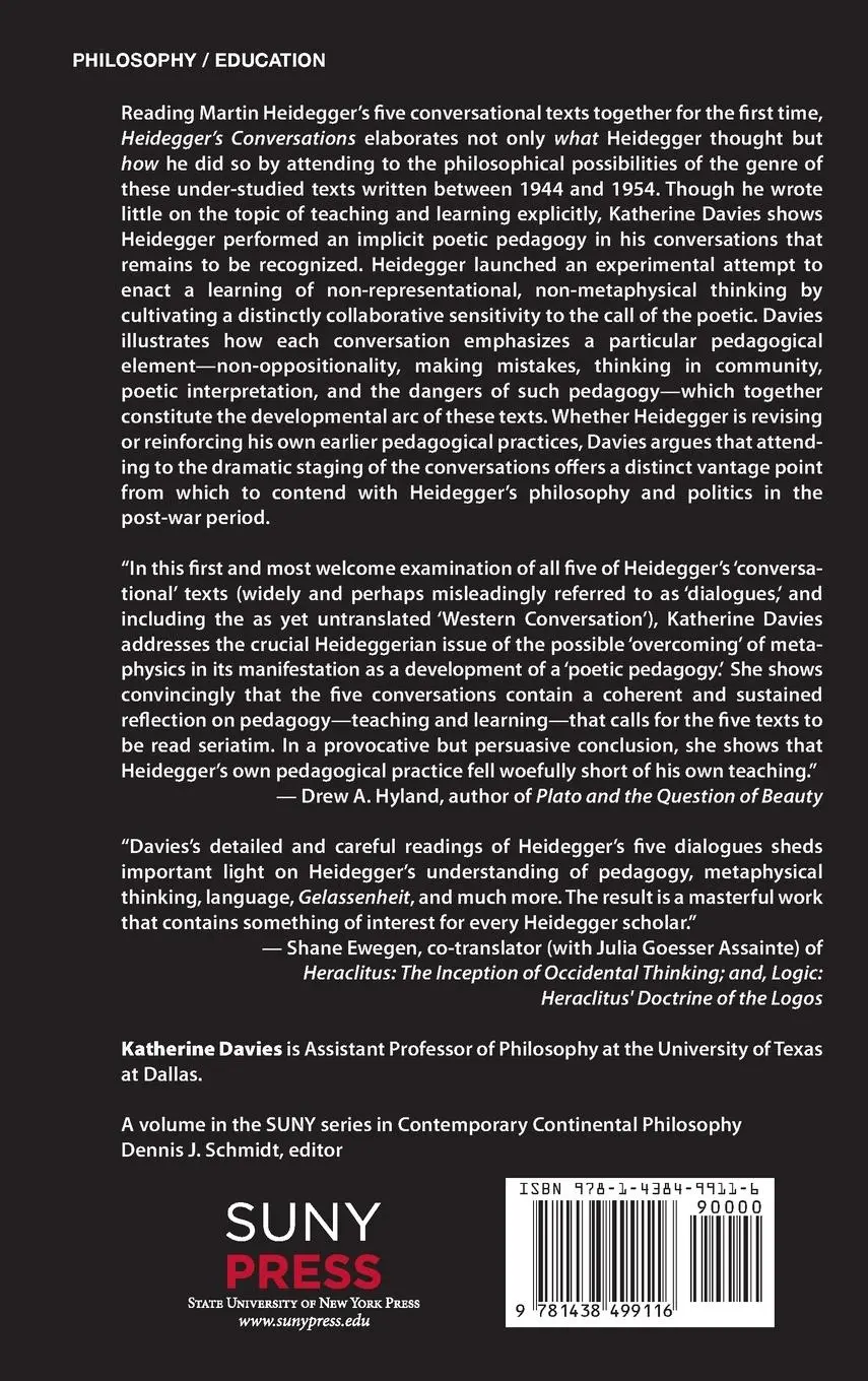 Rückseite: 9781438499116 | Heidegger's Conversations | Toward a Poetic Pedagogy | Davies | Buch