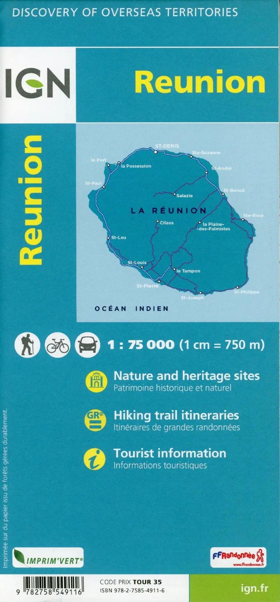 Bild: 9782758549116 | La Réunion 1:75 000 | (Land-)Karte | IGN Cartes DOM | Französisch
