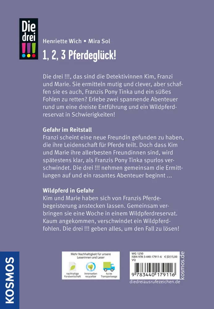 Bild: 9783440179116 | Die drei !!!, 1,2,3 - Pferdeglück! | Zwei Fälle in einem Band | Buch