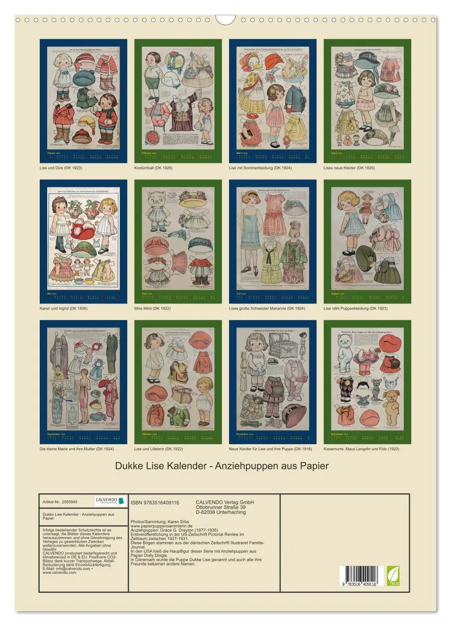 Bild: 9783516409116 | Dukke Lise Kalender - Anziehpuppen aus Papier (Wandkalender 2026...