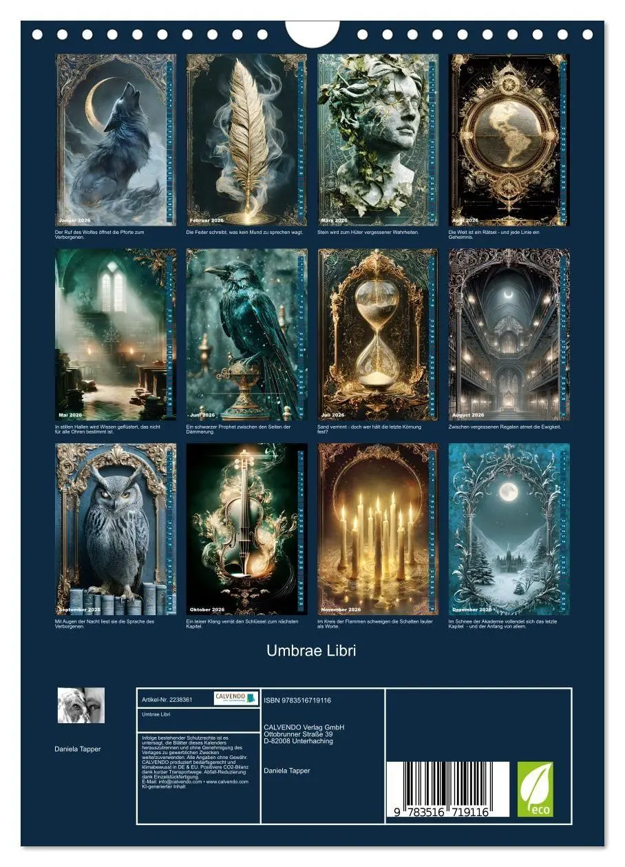 Bild: 9783516719116 | Umbrae Libri (Wandkalender 2026 DIN A4 hoch), CALVENDO Monatskalender