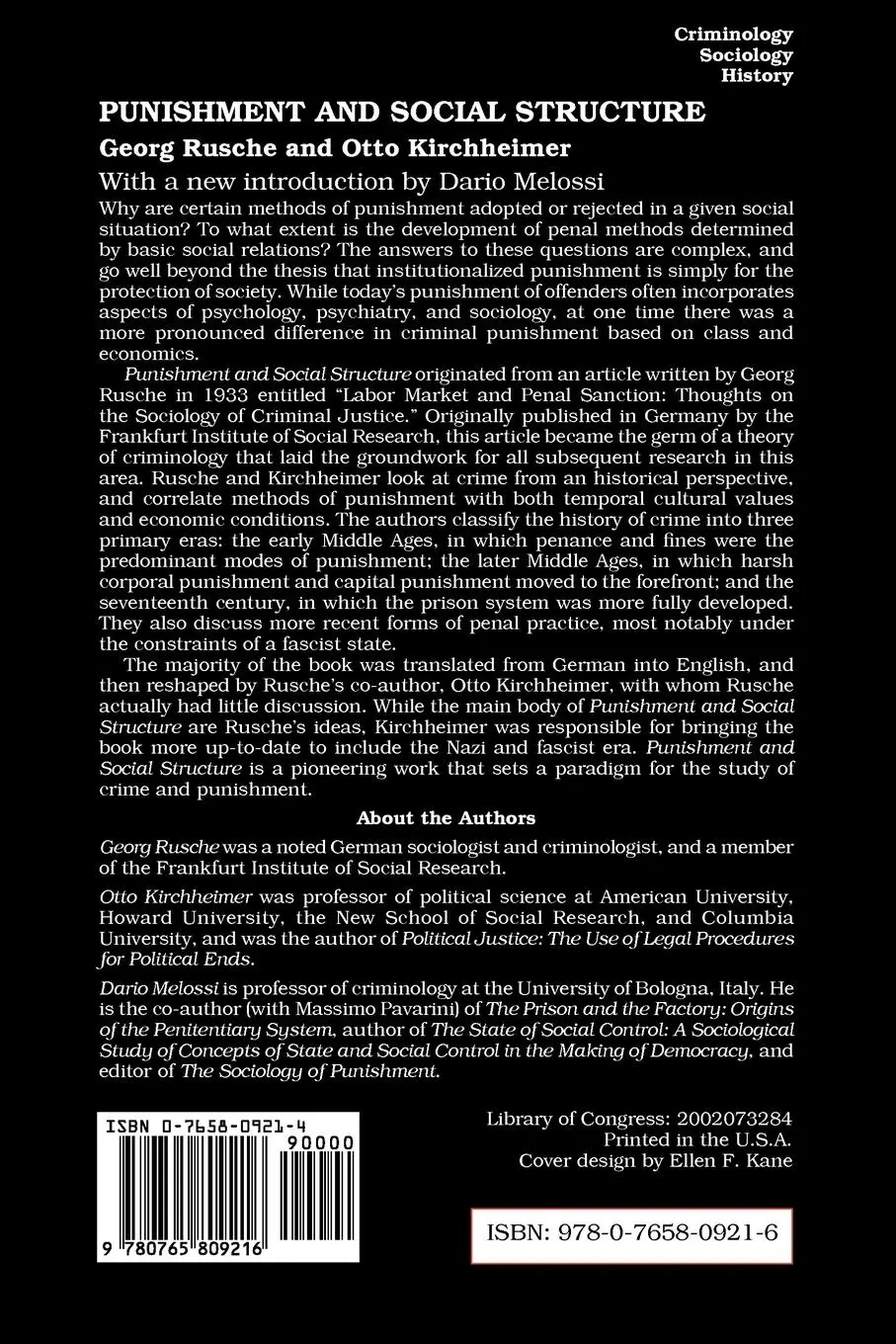 Rückseite: 9780765809216 | Punishment and Social Structure | Otto Kirchheimer | Taschenbuch
