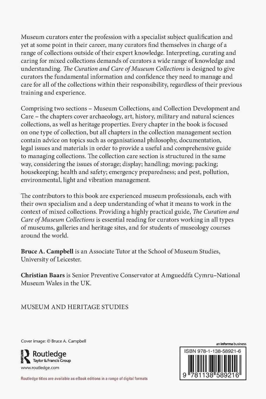 Rückseite: 9781138589216 | The Curation and Care of Museum Collections | Bruce A Campbell (u. a.)