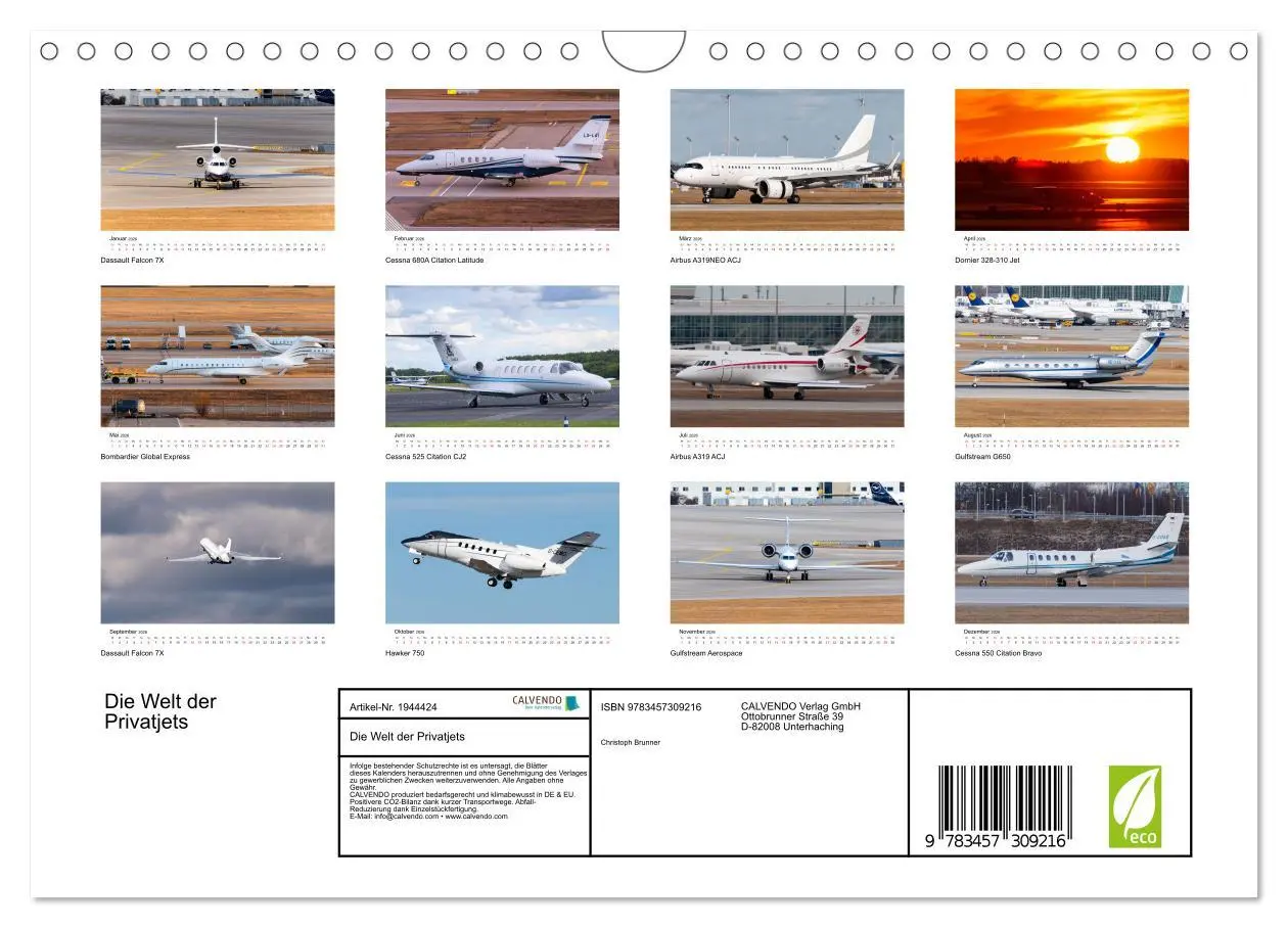Bild: 9783457309216 | Die Welt der Privatjets (Wandkalender 2026 DIN A4 quer), CALVENDO...