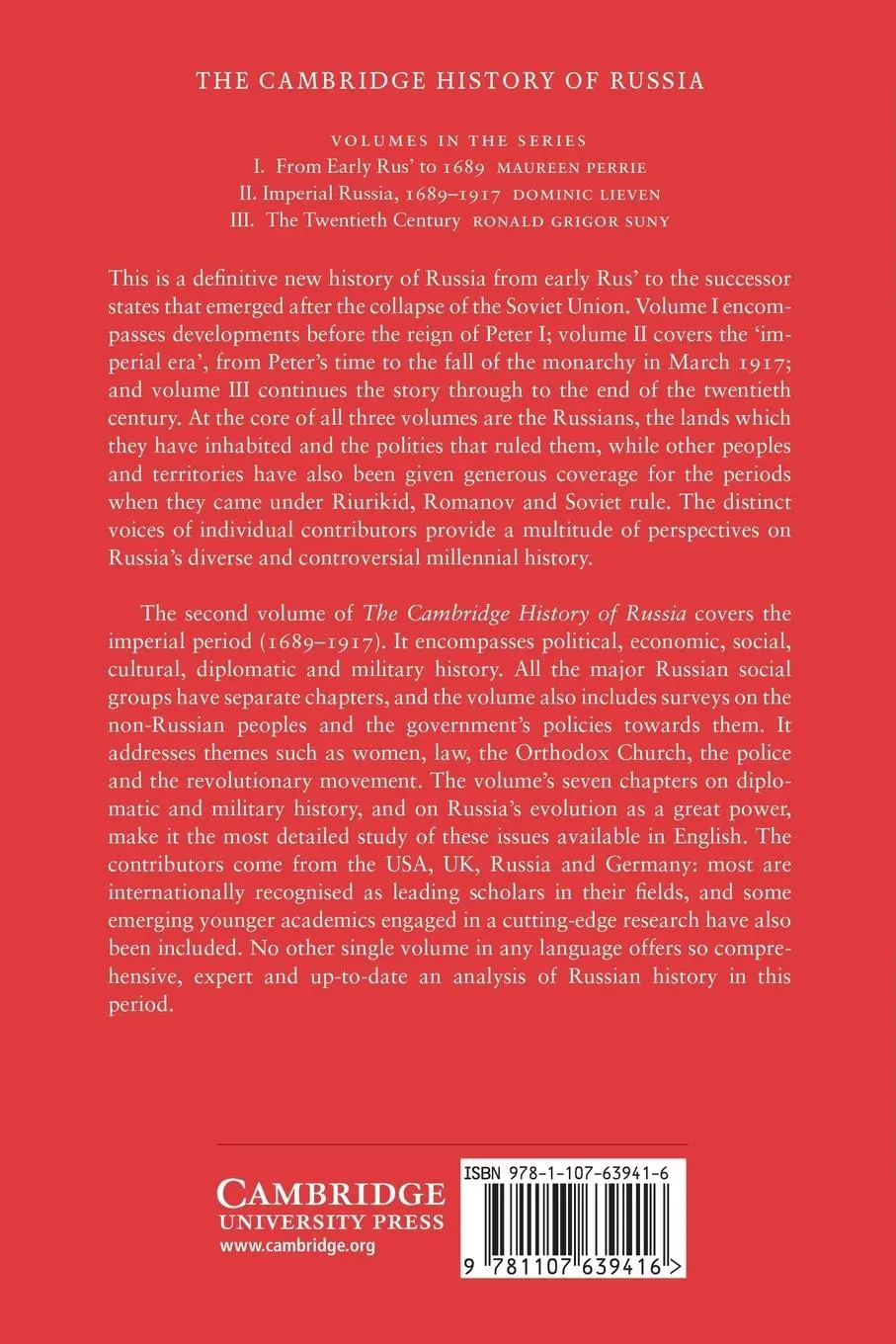 Rückseite: 9781107639416 | The Cambridge History of Russia | Dominic Lieven | Taschenbuch | 2014