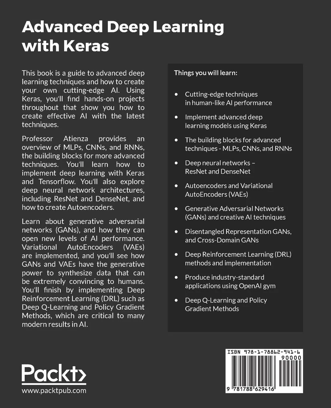 Rückseite: 9781788629416 | Advanced Deep Learning with Keras | Rowel Atienza | Taschenbuch | 2018 Rückseite: 9781788629416 | Advanced Deep Learning with Keras | Rowel Atienza | Taschenbuch | 2018