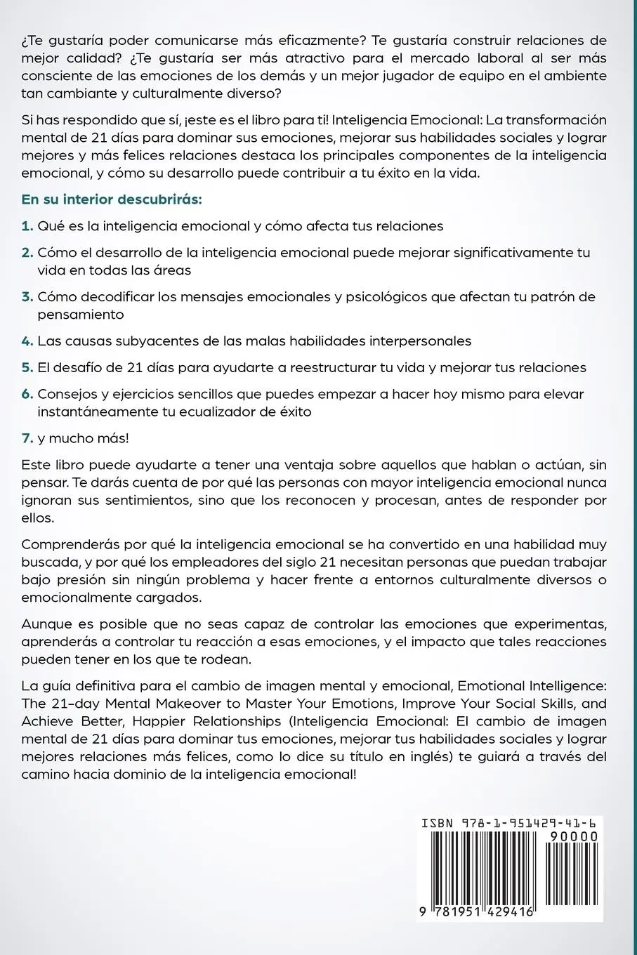 Rückseite: 9781951429416 | Inteligencia Emocional | James W. Williams | Taschenbuch | Spanisch