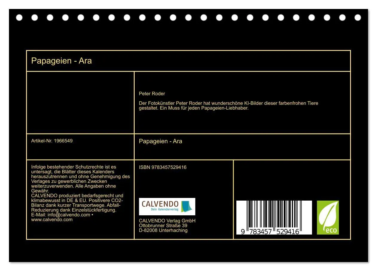 Bild: 9783457529416 | Papageien - Ara (Tischkalender 2026 DIN A5 quer), CALVENDO...