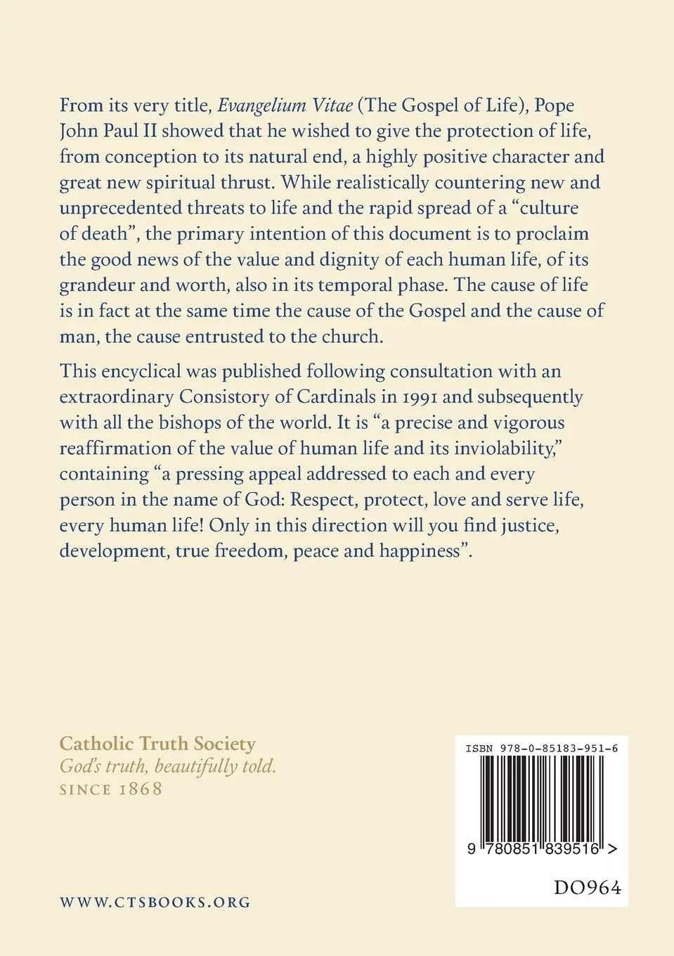 Rückseite: 9780851839516 | Evangelium Vitae (Gospel of Life) | Pope St John Paul II | Taschenbuch