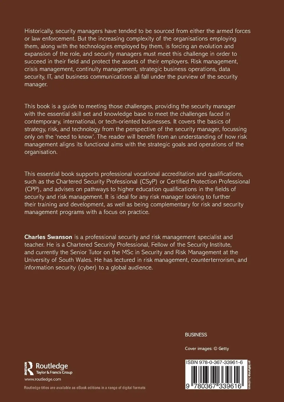Rückseite: 9780367339616 | Professional Security Management | A Strategic Guide | Charles Swanson