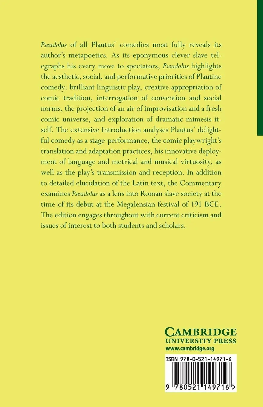 Rückseite: 9780521149716 | Plautus | Pseudolus | David Christenson | Taschenbuch | Englisch