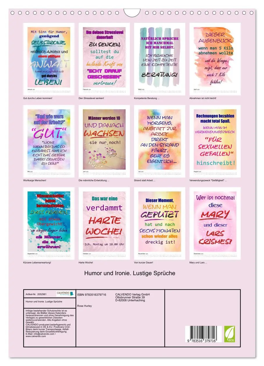 Bild: 9783516379716 | Humor und Ironie. Lustige Sprüche (Wandkalender 2026 DIN A3 hoch),...
