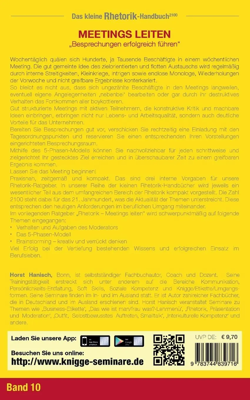 Rückseite: 9783744839716 | Rhetorik-Handbuch 2100 - Meetings leiten | Horst Hanisch | Taschenbuch
