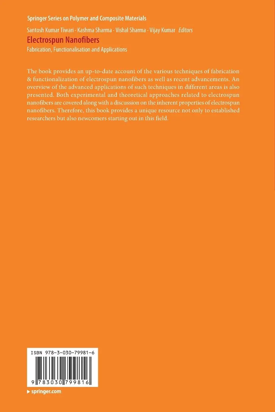 Rückseite: 9783030799816 | Electrospun Nanofibers | Santosh Kumar Tiwari (u. a.) | Taschenbuch