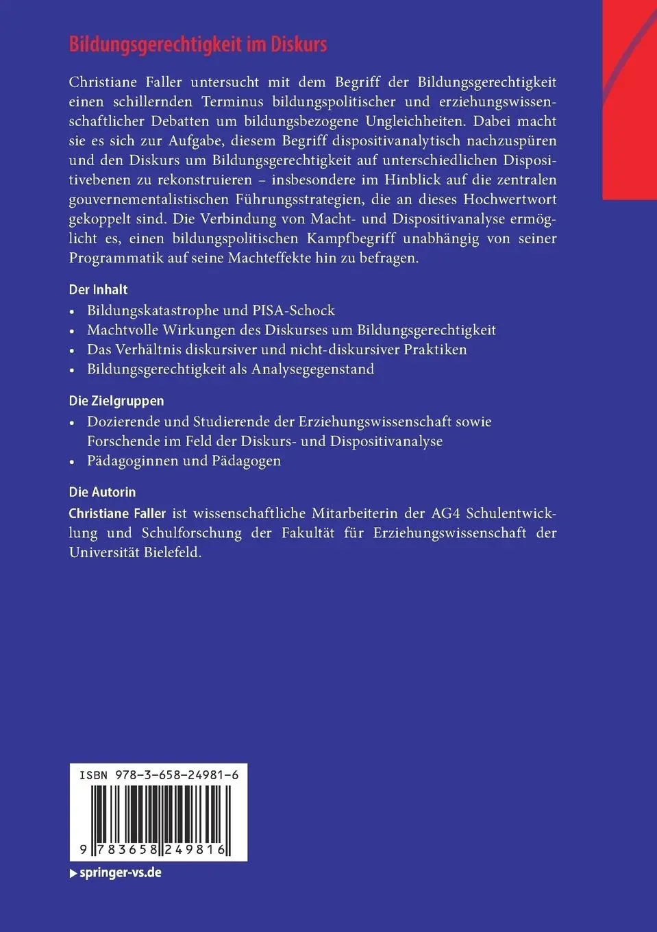 Rückseite: 9783658249816 | Bildungsgerechtigkeit im Diskurs | Christiane Faller | Taschenbuch