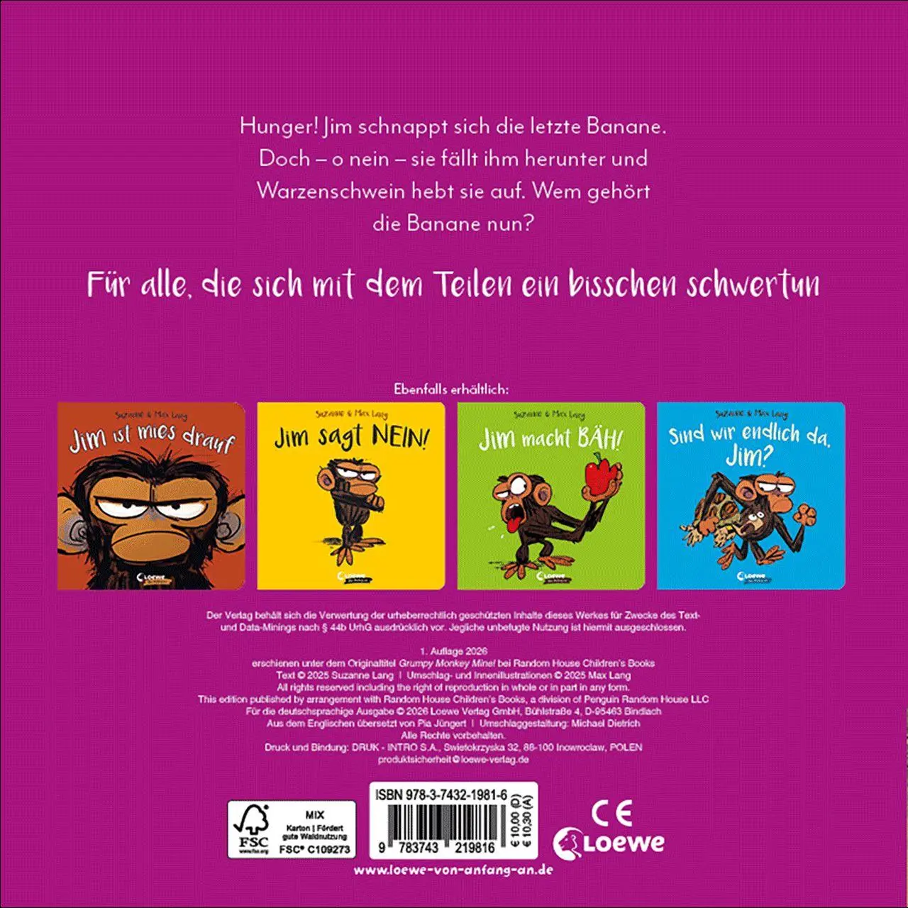 Bild: 9783743219816 | Jim sagt MEINS! | Suzanne Lang | Buch | Loewe von Anfang an | 24 S.