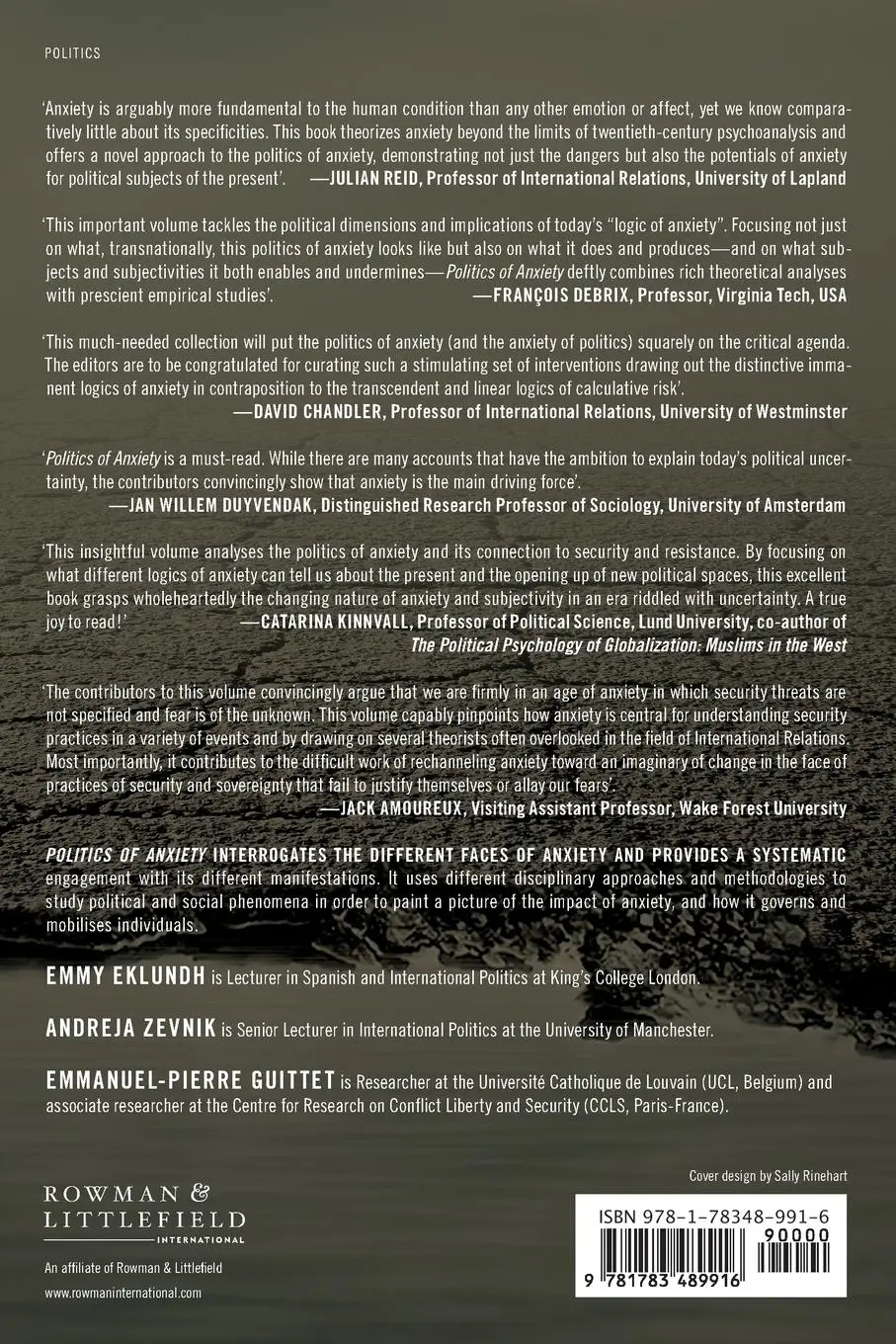 Rückseite: 9781783489916 | Politics of Anxiety | Emmy Eklundh (u. a.) | Taschenbuch | Englisch