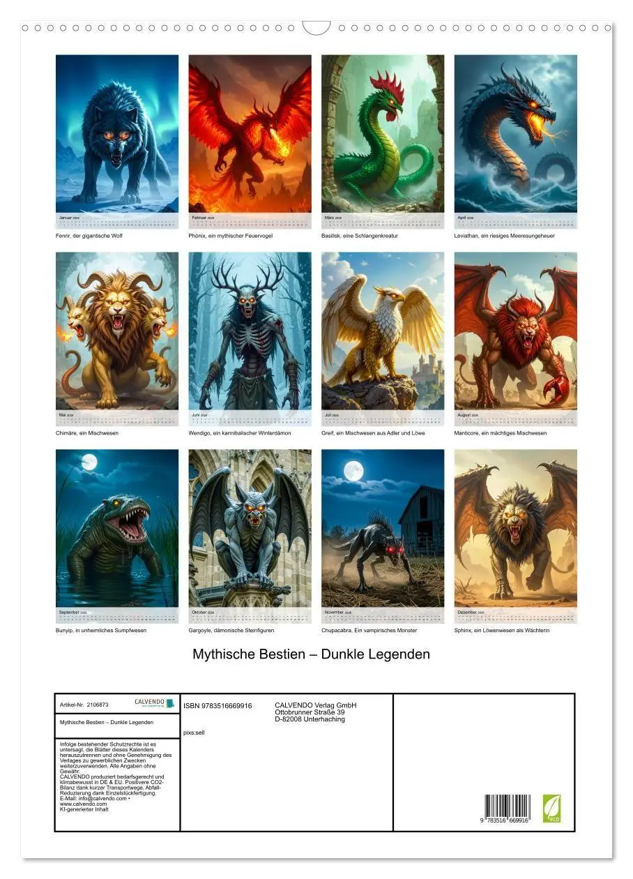 Bild: 9783516669916 | Mythische Bestien - Dunkle Legenden (Wandkalender 2026 DIN A2...