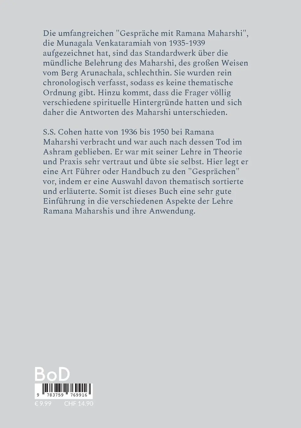 Rückseite: 9783759769916 | Betrachtungen zu den Gesprächen mit Ramana Maharshi | Cohen | Buch