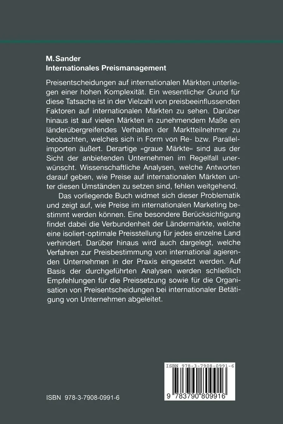 Rückseite: 9783790809916 | Internationales Preismanagement | Matthias Sander | Taschenbuch | xvii
