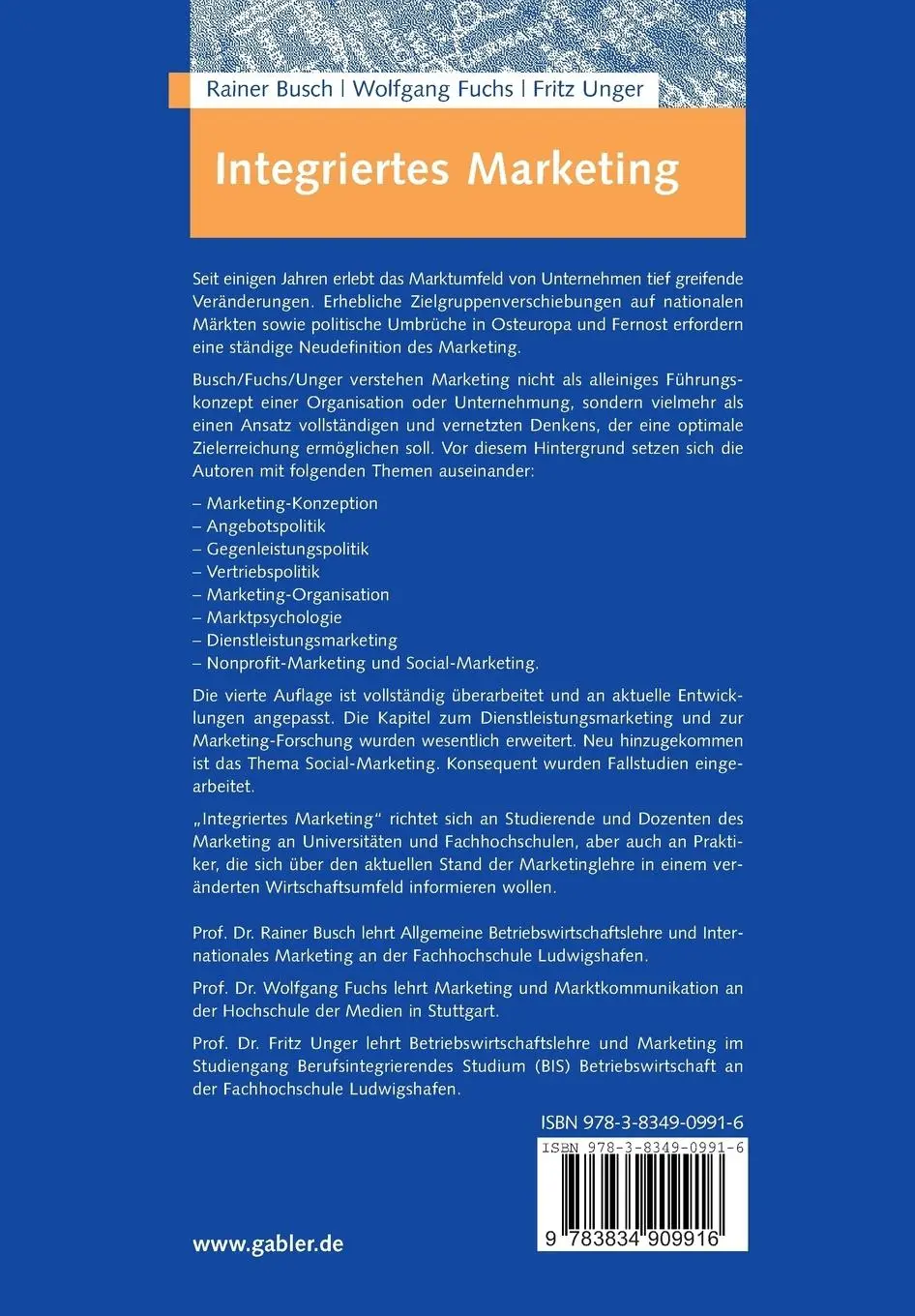 Rückseite: 9783834909916 | Integriertes Marketing | Strategie - Organisation - Instrumente | Buch
