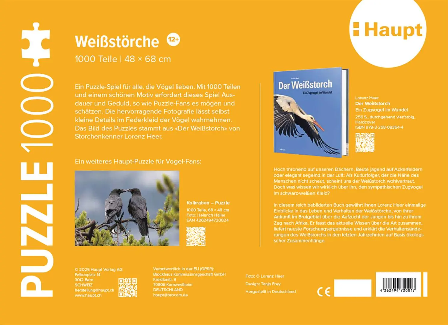 Rückseite: 4262494720017 | Weißstörche - Puzzle | 1000 Teile | Haupt Verlag | Spiel | Deutsch