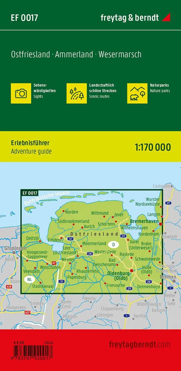 Rückseite: 9783707920017 | Ostfriesland, Ammerland, Wesermarsch, Erlebnisführer 1:170.000 | 2024