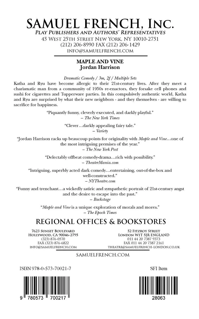 Rückseite: 9780573700217 | Maple and Vine | Jordan Harrison | Taschenbuch | Englisch | 2012