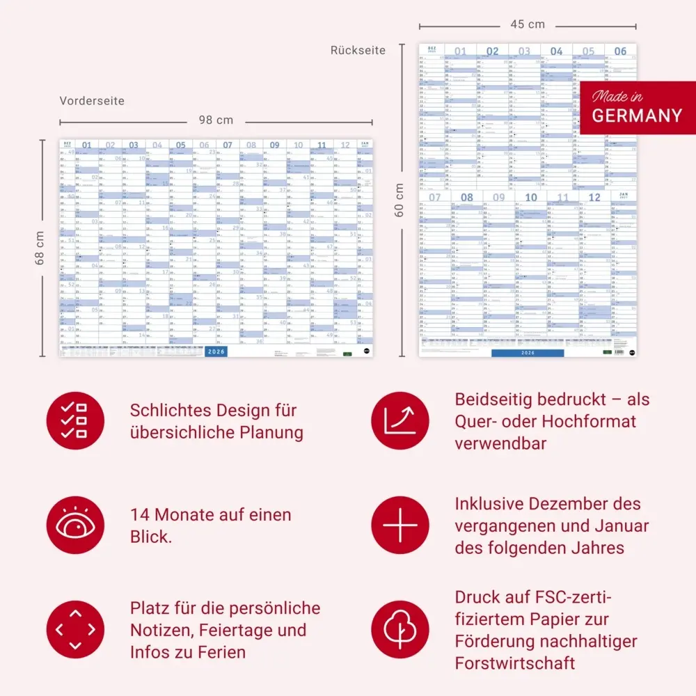 Bild: 9783756410217 | Mega-Posterplaner, blau 2026 | Kalender | Loseblatt-Ausgabe | Kalender