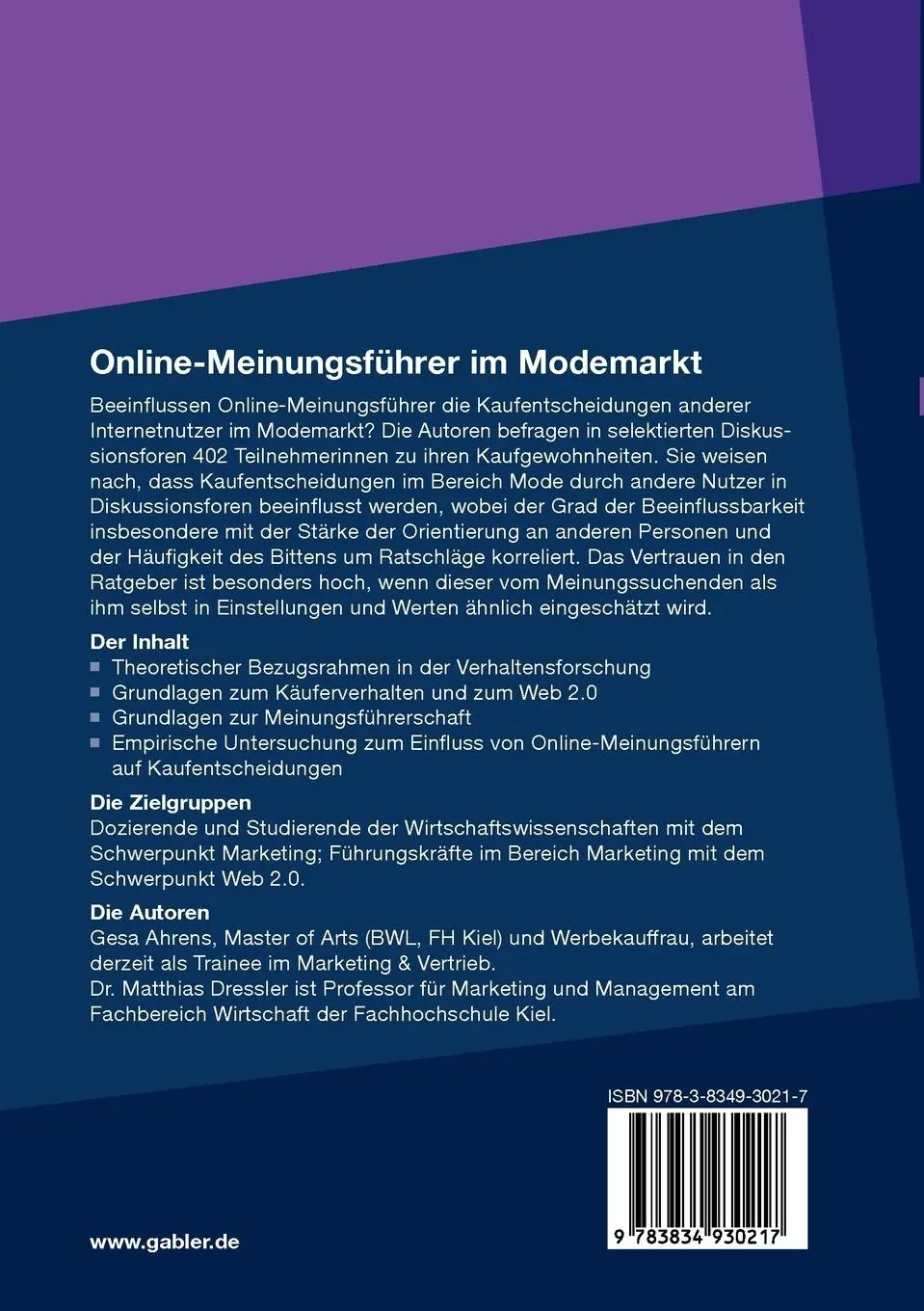 Rückseite: 9783834930217 | Online-Meinungsführer im Modemarkt | Matthias Dressler (u. a.) | Buch