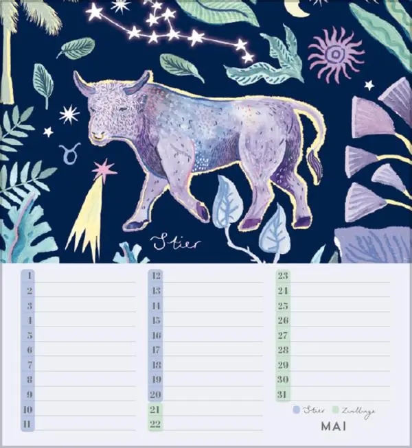 Bild: 9783731890317 | Geburtstagskalender Sternzeichen | Verlag Korsch | Kalender | 13 S.