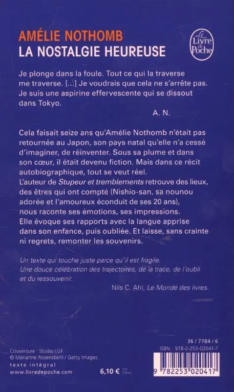 Rückseite: 9782253020417 | La nostalgie heureuse | Amélie Nothomb | Taschenbuch | 150 S. | 2015