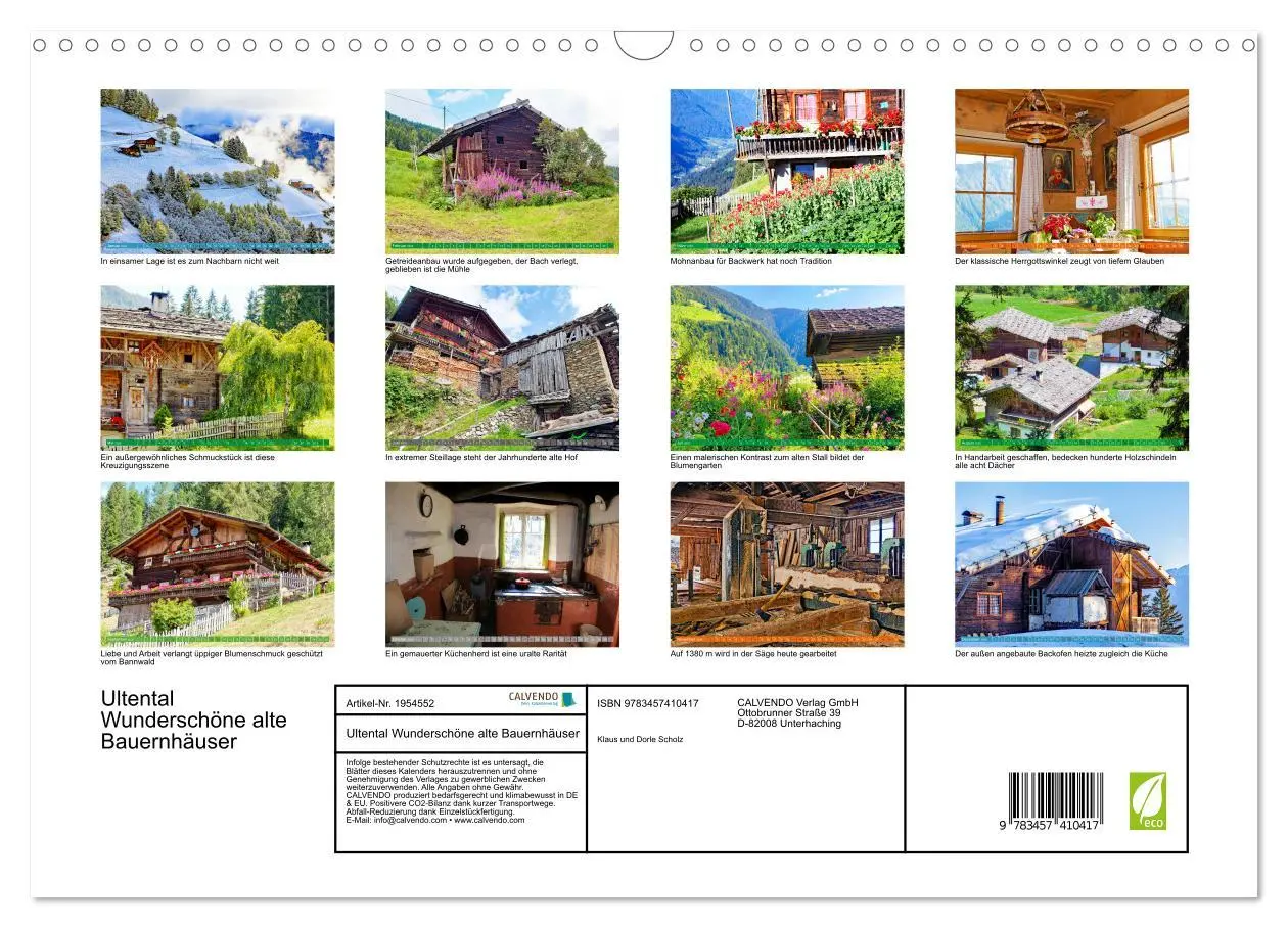Bild: 9783457410417 | Ultental Wunderschöne alte Bauernhäuser (Wandkalender 2026 DIN A3...