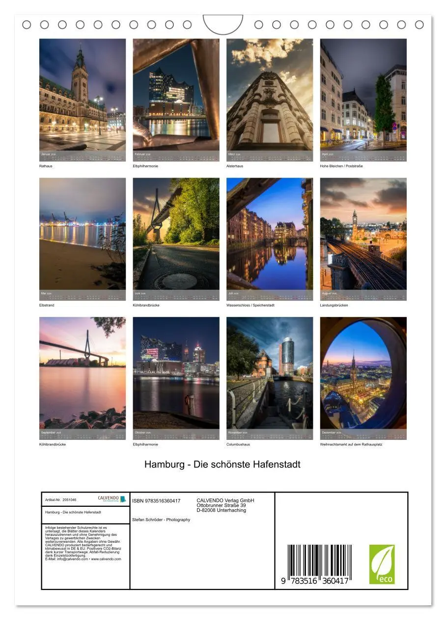 Bild: 9783516360417 | Hamburg - Die schönste Hafenstadt (Wandkalender 2026 DIN A4 hoch),...