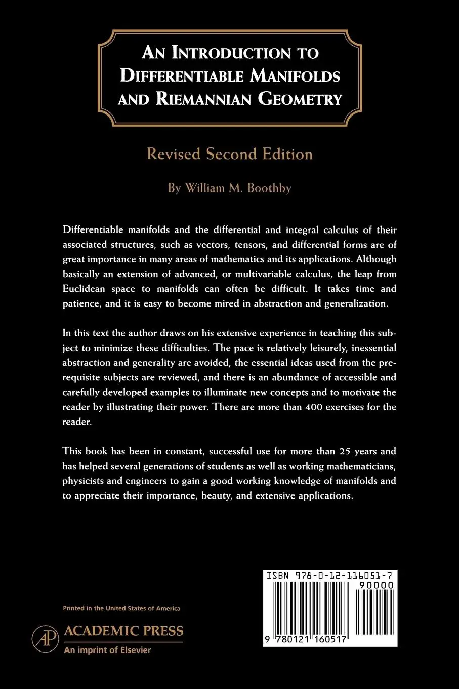 Rückseite: 9780121160517 | An Introduction to Differentiable Manifolds and Riemannian...