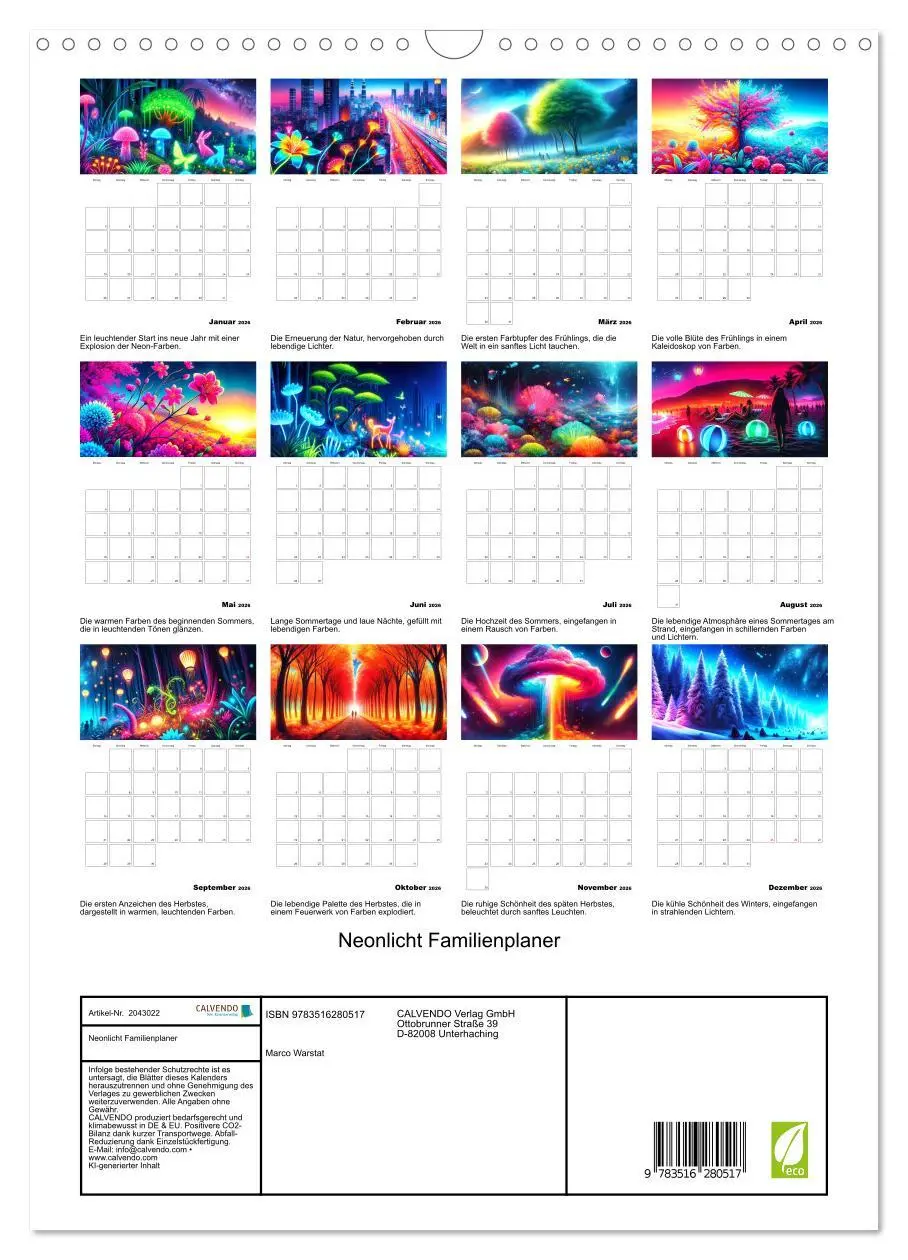 Bild: 9783516280517 | Neonlicht Familienplaner (Wandkalender 2026 DIN A3 hoch), CALVENDO...