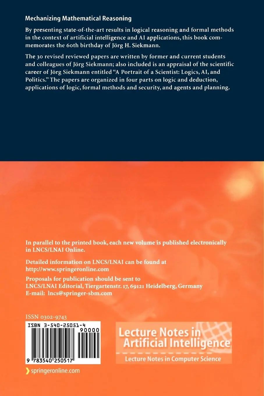 Rückseite: 9783540250517 | Mechanizing Mathematical Reasoning | Werner Stephan (u. a.) | Buch | x