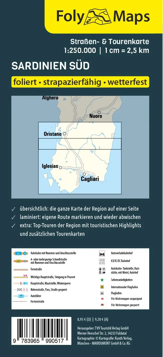 Rückseite: 9783965990517 | FolyMaps Sardinien Süd | Straßen- und Tourenkarte 1:250 000 | Deutsch