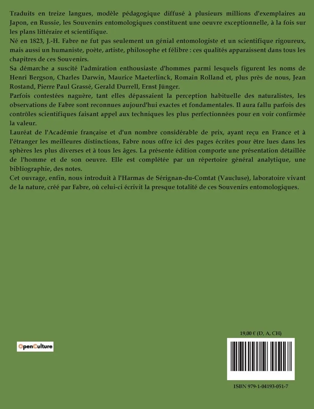 Rückseite: 9791041930517 | SOUVENIRS ENTOMOLOGIQUES Livre 1 | Jean-Henri Fabre | Taschenbuch