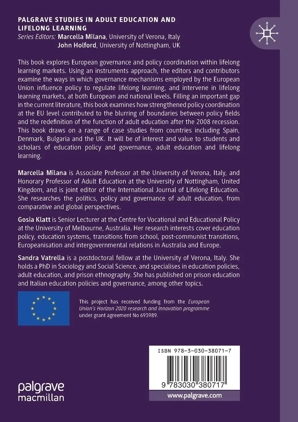 Rückseite: 9783030380717 | Europe's Lifelong Learning Markets, Governance and Policy | Buch