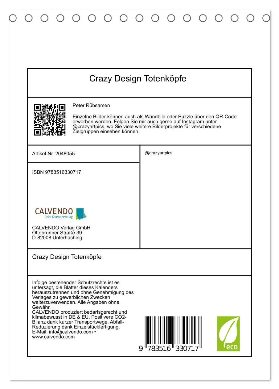 Bild: 9783516330717 | Crazy Design Totenköpfe (Tischkalender 2026 DIN A5 hoch), CALVENDO...