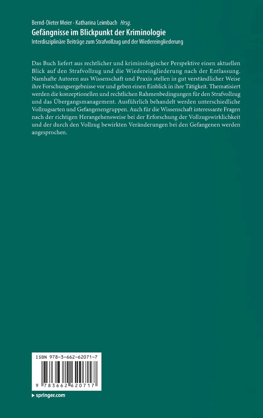 Rückseite: 9783662620717 | Gefängnisse im Blickpunkt der Kriminologie | Meier (u. a.) | Buch