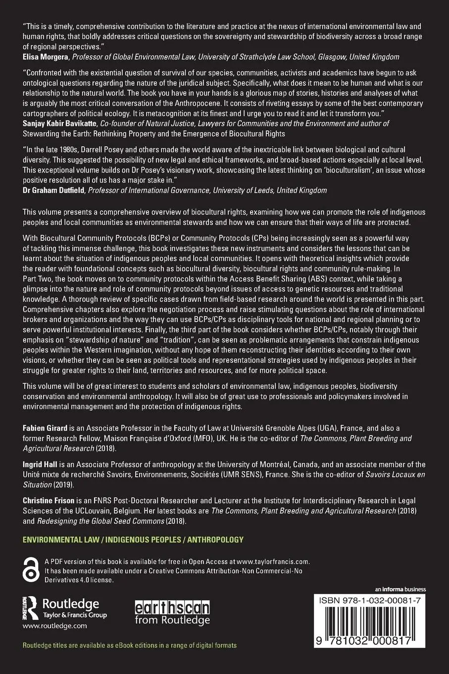 Rückseite: 9781032000817 | Biocultural Rights, Indigenous Peoples and Local Communities | Buch