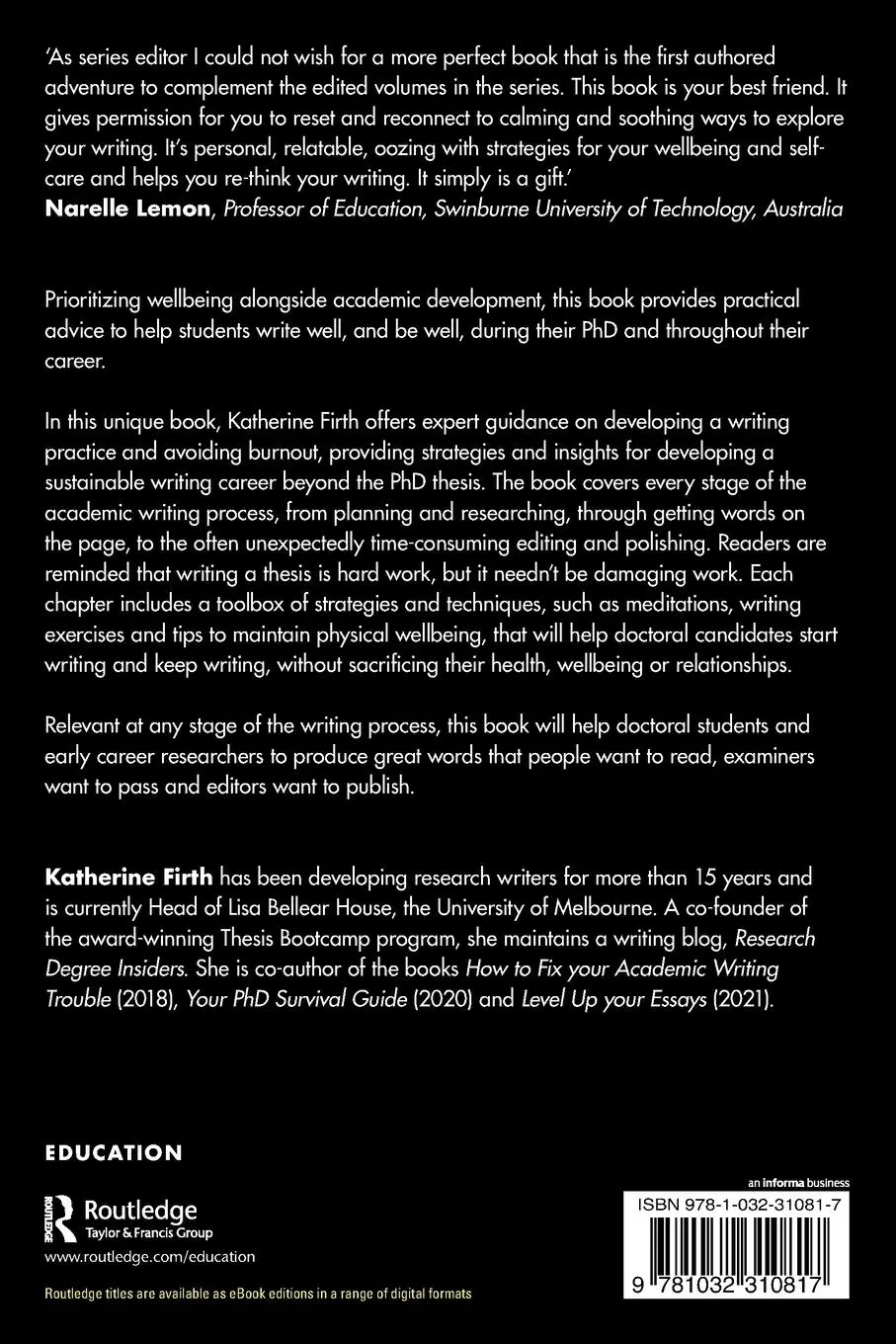 Rückseite: 9781032310817 | Writing Well and Being Well for Your PhD and Beyond | Katherine Firth