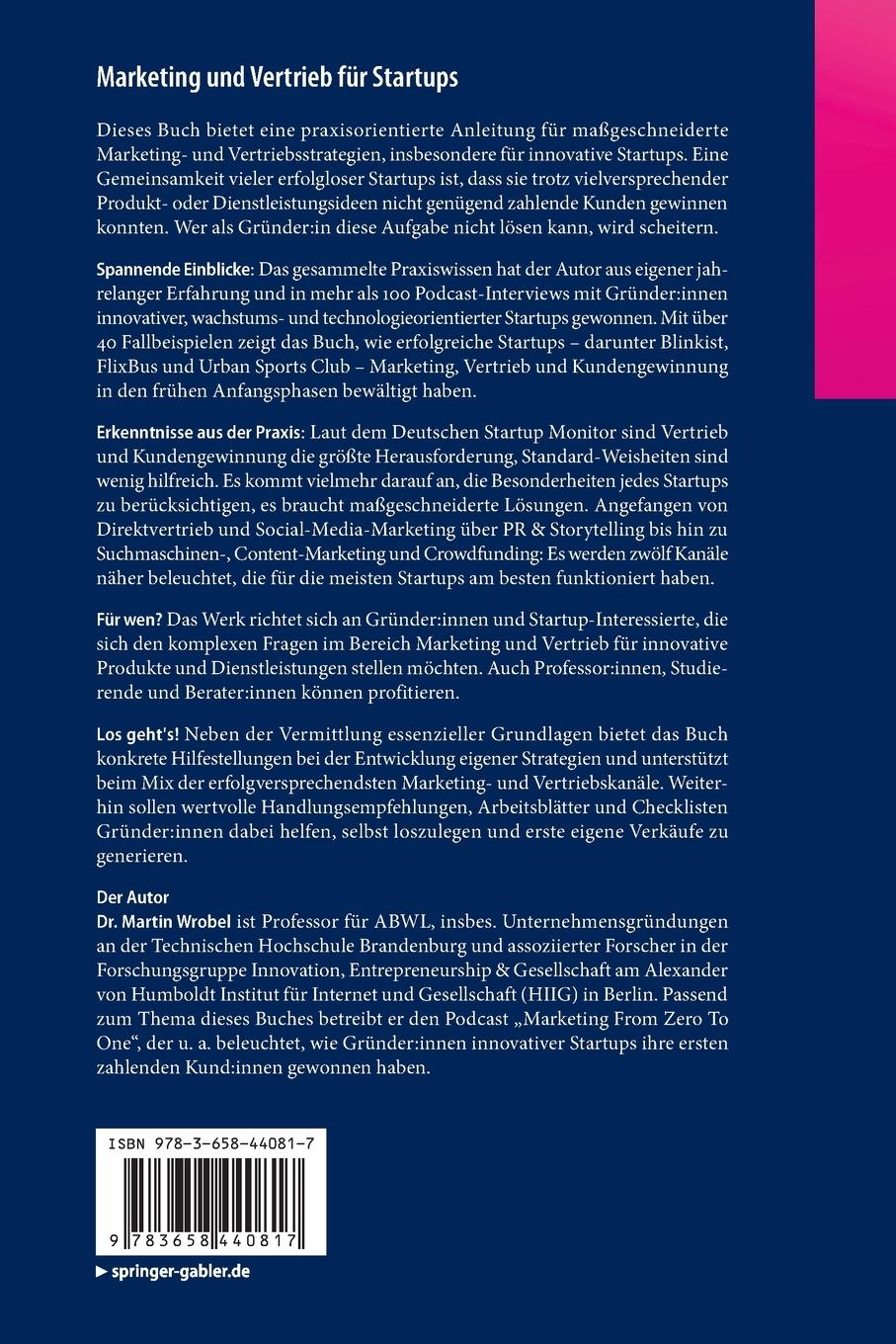 Rückseite: 9783658440817 | Marketing und Vertrieb für Startups | Martin Wrobel | Taschenbuch